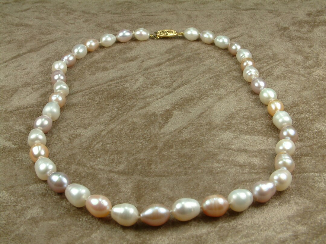 Multicolor White Pink Pearl Necklace 8 9 Mm - Etsy