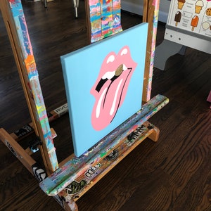 Hand-Painted Original Hot Lips 2 Pop-Art, Street-Art Style Acrylic Painting Inspired by The Rolling Stones, Rock, John Pasche 12 x 12 image 3