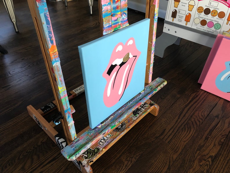 Hand-Painted Original Hot Lips 2 Pop-Art, Street-Art Style Acrylic Painting Inspired by The Rolling Stones, Rock, John Pasche 12 x 12 image 3