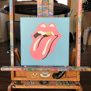 Hand-Painted Original Hot Lips 2 Pop-Art, Street-Art Style Acrylic Painting Inspired by The Rolling Stones, Rock, John Pasche 12 x 12 image 2