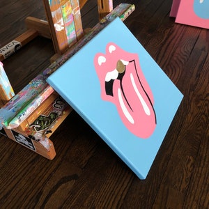 Hand-Painted Original Hot Lips 2 Pop-Art, Street-Art Style Acrylic Painting Inspired by The Rolling Stones, Rock, John Pasche 12 x 12 image 5