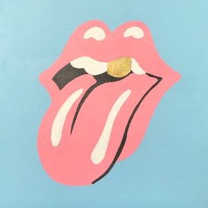 Hand-Painted Original Hot Lips 2 Pop-Art, Street-Art Style Acrylic Painting Inspired by The Rolling Stones, Rock, John Pasche 12 x 12 image 1