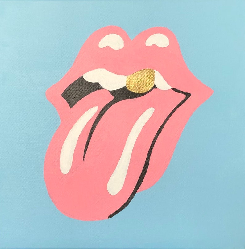 Hand-Painted Original Hot Lips 2 Pop-Art, Street-Art Style Acrylic Painting Inspired by The Rolling Stones, Rock, John Pasche 12 x 12 image 1