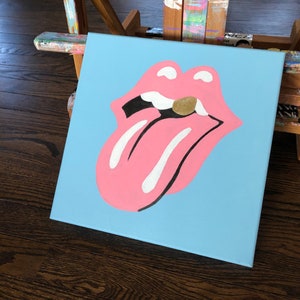 Hand-Painted Original Hot Lips 2 Pop-Art, Street-Art Style Acrylic Painting Inspired by The Rolling Stones, Rock, John Pasche 12 x 12 image 4