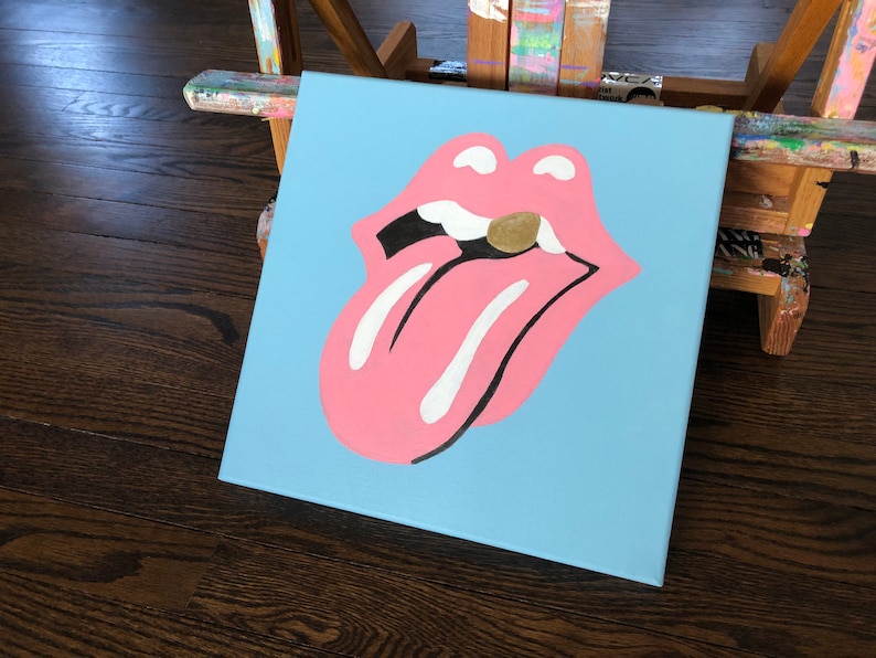 Hand-Painted Original Hot Lips 2 Pop-Art, Street-Art Style Acrylic Painting Inspired by The Rolling Stones, Rock, John Pasche 12 x 12 image 4