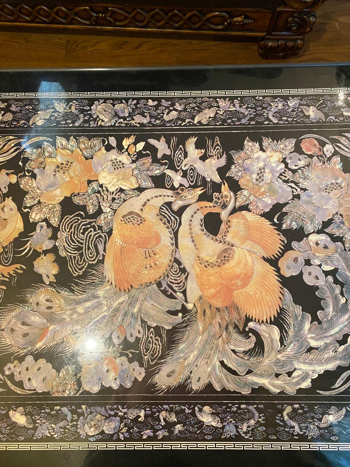 Mesa japonesa baja Plegable. Negro con Pavos Reales y Coy. | Etsy