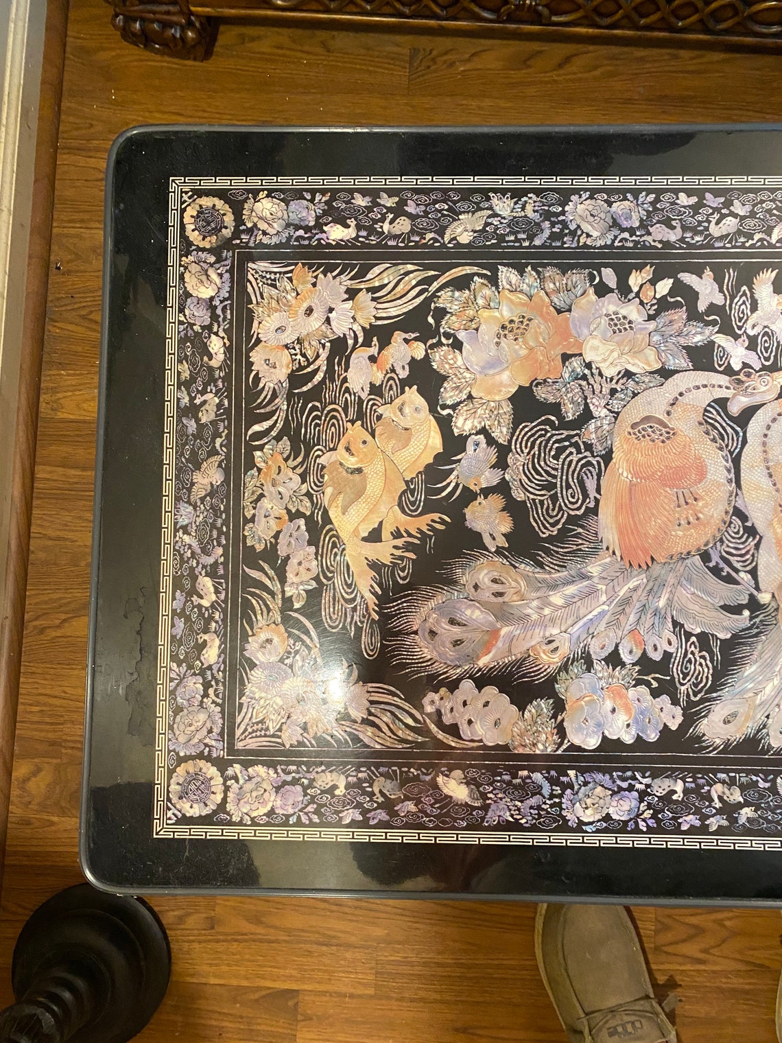 Mesa japonesa baja Plegable. Negro con Pavos Reales y Coy. | Etsy