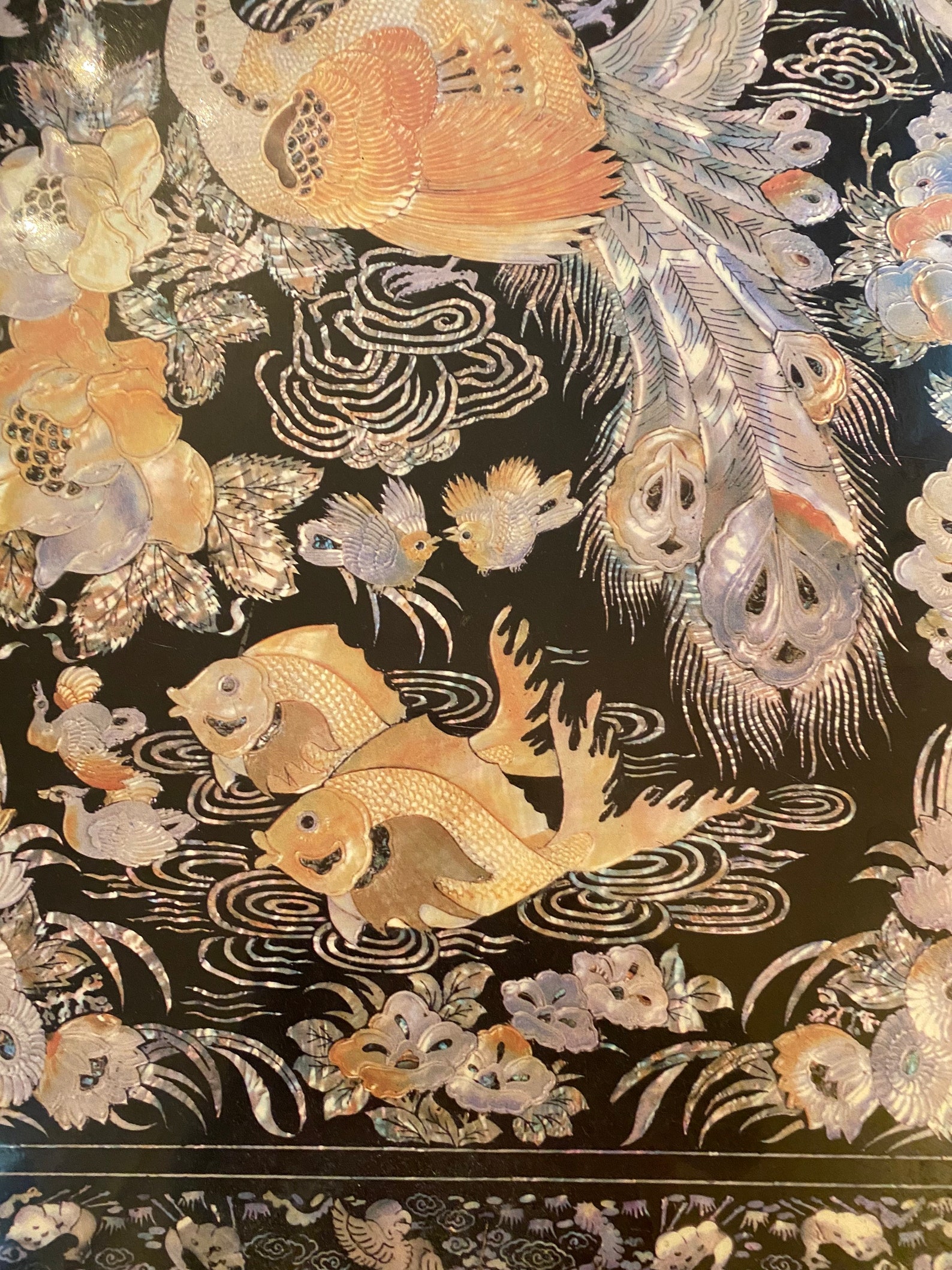 Mesa japonesa baja Plegable. Negro con Pavos Reales y Coy. | Etsy