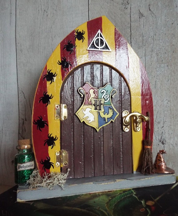 Harry Potter House Inspired Wooden Fairy Door Free Standing Etsy