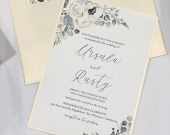 Vintage White Roses Wedding Invitation Design