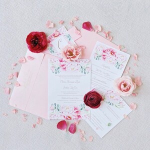 Romantic Watercolor Peonies Wedding Invitation Design