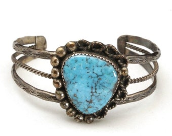 Vintage brillante azul turquesa brazalete pulsera plata esterlina sudoeste navajo