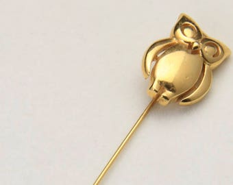 Vintage Trifari Gold Tone Owl Stick Pin w/ Rubber Stopper Clutch Retro Jewelry