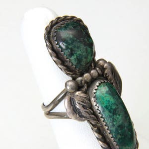 Vintage Long Sterling SIlver & Double Malachite Stone Ring Size 7 Southwestern image 1