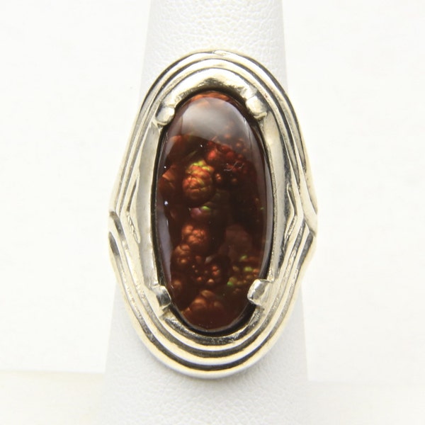 Vintage Large Sterling Silver & Fire Agate Ring Mens Unisex Sz 7.5