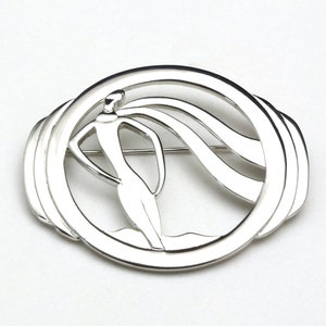 Vintage JJ Art Deco Style Woman Power Pin Brooch Silver Tone Finish signiert