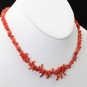 Vintage Natural Red Branch Coral Necklace 15 Long with Sterling End Cap Beads image 1