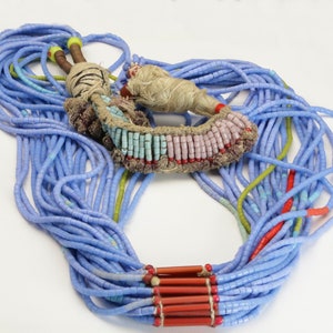 Vintage Antique Tribal Native Glass Bead Beaded Bib Necklace Multi Strand 32&quot;