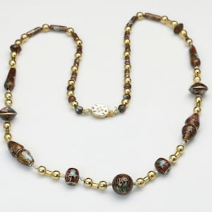 Vintage Chinese Export Cloisonne Enameled Beaded Necklace Enamel Bead