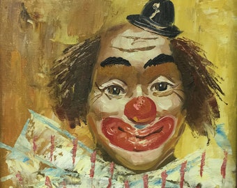 Frank F Dressen 1950s Original Art Oil Painting Abstract Clown 14" x 18" Signed