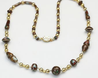 Vintage chino exportación Cloisonne esmaltado abalorios de collar con cuentas de esmalte