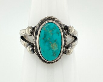 Vintage Artisan Sterling Silver Turquoise Ring Sz 5.5 Rope Setting Southwestern