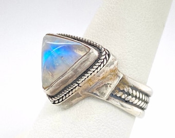 Vintage Artisan Modernist Triangular Moonstone Sterling Silver Ring Sz 7.25