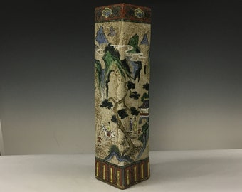 Antique c1900 Hand Painted Japanese Art Pottery Vase Asian Japan Vintage