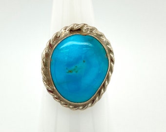 Vintage Artisan Sterling Silver Turquoise Ring Sz 5 Rope Setting Southwestern