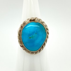 Vintage Artisan Sterling Silver Turquoise Ring Sz 5 Rope Setting Southwestern