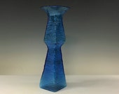 Vintage Mid Century Modern Blenko Art Glass Vase Wayne Husted Blown Blue 12.75 quot