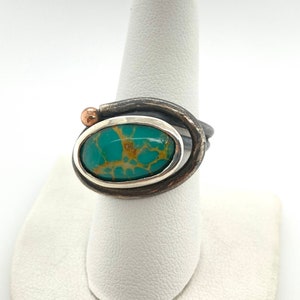 Artisan Abstract Modernist Green Turquoise Sterling Silver Swirl Ring Sz 8.5 image 1
