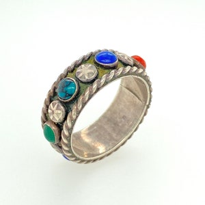 Vintage Artisan Edgar Platero Navajo Multi Stone Sterling Silver Band Ring Sz 8 Signed image 1