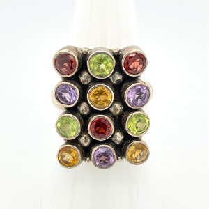 Vintage Artisan Multi Stone Sterling Silver Ring Peridot Garnet Amethyst Citrine Sz8 Gemstone