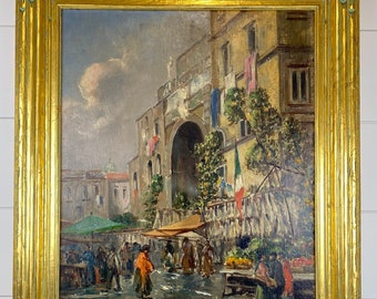 Vintage Original Oil Painting on Board Street Scene Mexico Artist Signed