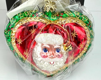 Christopher Radko New HEART OF CHRISTMAS Glass Christmas Ornament Santa 2 Sided