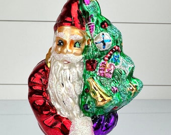 Christopher Radko OH CHRISTMAS TREE Large Santa Holding a Tree of Toys Glass Christmas Ornament