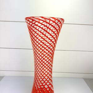 Artisan Studio Art Glass Tall Vase Orange Spiral Swirl Pinwheel Mid Century 15"