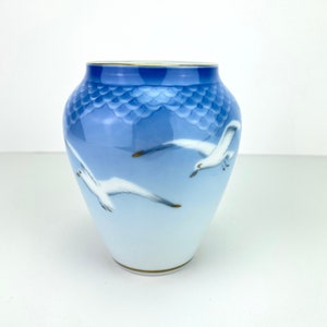 Vintage Kjobenhavn B&G Denmark Porcelain Vase Seagulls Birds Blue Delicate Danish Ceramic