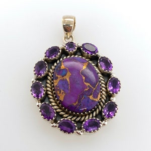 Artisan Purple Copper Turquoise & Amethyst Sterling Silver Pendant Necklace
