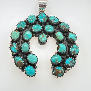 Artisan 22 Stone Turquoise & Sterling Silver Naja Pendant Southwestern Necklace image 1