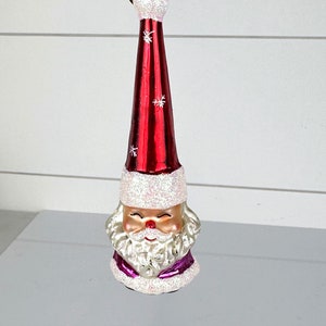 Christopher Radko Smiling Santa Gem Tall Cone Hat Glass Christmas Ornament image 1