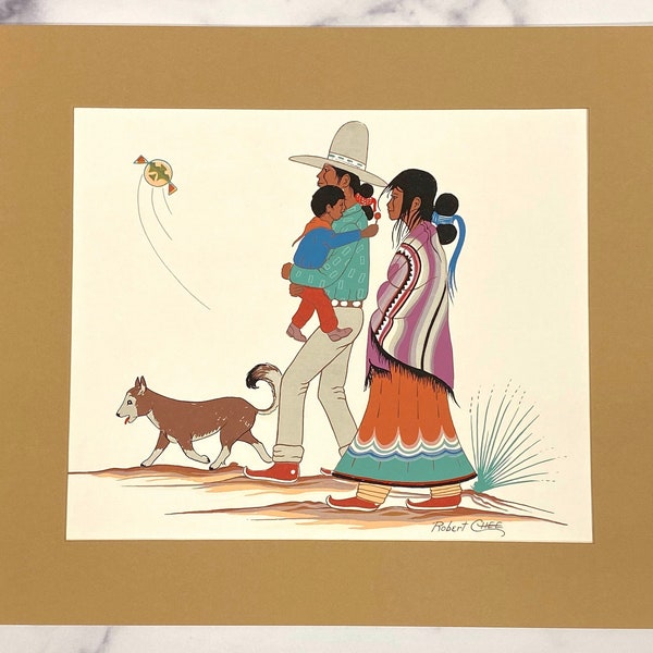 Robert Chee Hand Silkscreen Art Print Native American Family Tewa Prints NM