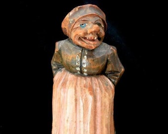 Vintage Folk Art Hand Carved Painted Wooden Scandinavian Statue Wood Figure Woman 8"