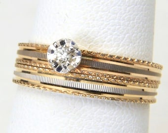 Vintage Dainty 10K Yellow Gold Diamond Wedding Ring Set Size 6