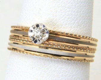 Vintage Dainty 10K Yellow Gold Diamond Wedding Ring Set Size 6