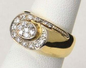 Vintage 14K Yellow Gold & White Diamond Modernist Ring Size 4.5 Unique Abstract