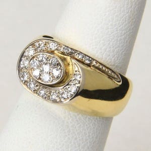 Vintage 14K Yellow Gold & White Diamond Modernist Ring Size 4.5 Unique Abstract