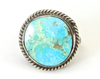 Vintage Sterling Silver & Blue Turquoise Ring Round Circle Stone Sz 6.5