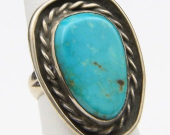 Vintage Sterling Silver & Turquoise Ring Large Stone Southwestern Artisan Sz 6